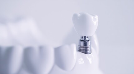 Close-up of a dental model showing a titanium and ceramic connection. STEM education sheets, lab safety posters, designed for STEM education and laboratory safety posters.