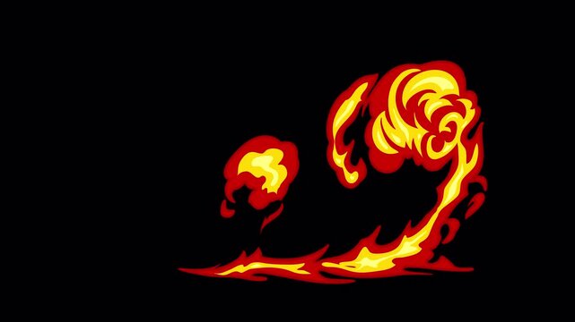 Dynamic Cartoon Fire Explosion with Alpha Channel, Fiery Blast Animation for VFX and Motion Graphics.