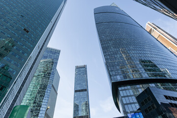 Modern glass skyscrapers on a clear day. Business center of a big city