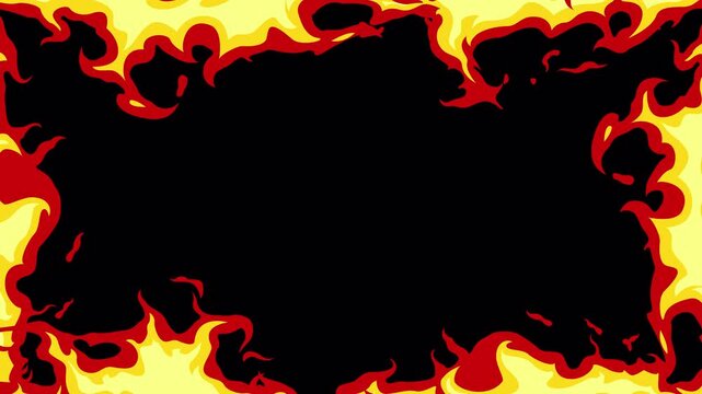 Cartoon Fire Frame Overlay Loop, Burning Flame Border Animation 4K