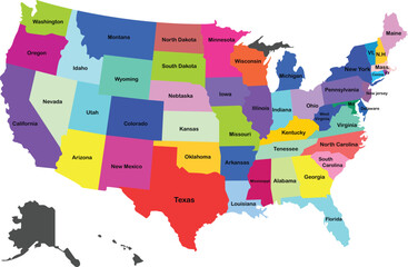 Colorful Map of the United States with Labeled States