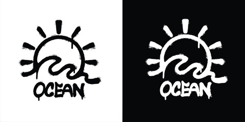 Graffiti Wave and sun logo vector design © Titikdrawn