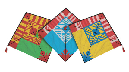 Colorful kites with unique and patterns kite patterns on kites isolated on a transparent background