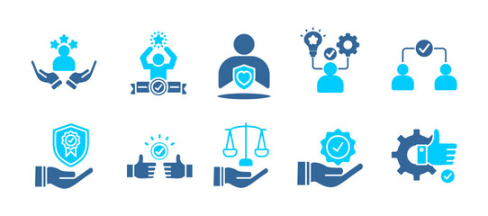 Fototapeta premium Trust icon set collection. Icon pack contain Trust, Reliance, sincerity, competence, credence, assurance, commitment, integrity, guarantee, reliability. dual tone vector.