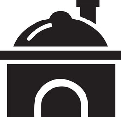 Black silhouette of traditional house with chimney icon.