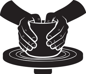Hands Shaping Pottery On Wheel Silhouette Illustration.