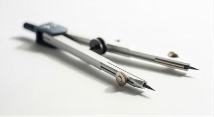 Fototapeta premium Silver compasses in realistic style in silver colors for geometry