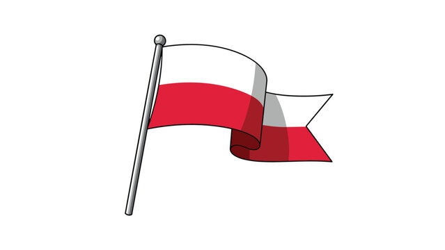 National flag of Poland waving in the wind on a metal flagpole against a clean white background for patriotic concept.