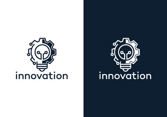 Innovation icon vector logo design. Light bulb and gears inside. Inspiration icon in simple line design style. Innovation symbol. Simple innovation logo vector illustration.