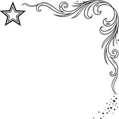 Decorative Corner Border with Star and Swirling Floral Vine Ornaments &mdash; Perfect for Invitations, Certificates, Greeting Cards, Labels, and Elegant Artistic Projects