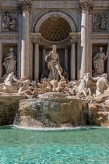 Italy - Rome - Trevi Fountain - Waters cascade dramatically around Oceanus chariot into shimmering turquoise collecting pool