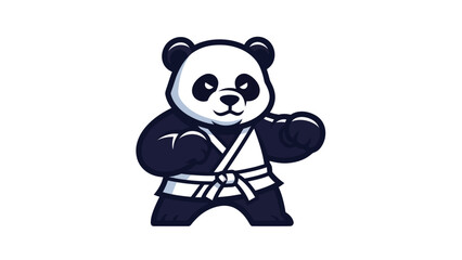 Fototapeta premium Cartoon panda character in karate uniform ready for action isolated on white