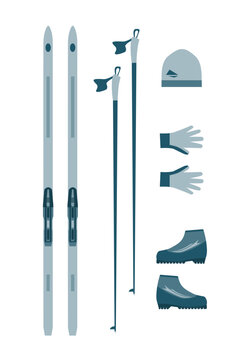 Cross-country skiing equipment and accessories set.