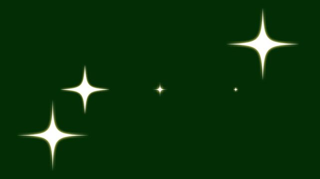 Glowing twinkle star animation with white vector doodles, luminous glitter trails and blinking effects on green screen background for fantasy 4K motion graphics loop