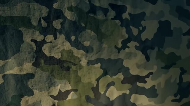 Camouflage Texture: A close-up view of a camouflage pattern, the colors and textures blend seamlessly, creating an image of concealment and military ambiance.