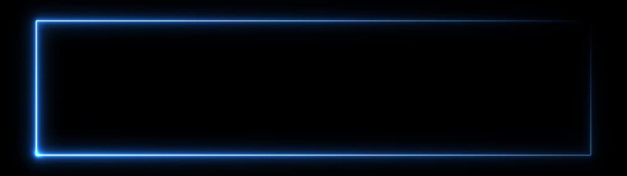 A glowing neon blue line rectangle frame with light animation.Neon rectangle border frame animated on black background.