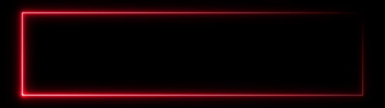 A glowing neon red line rectangle frame with light animation.Neon rectangle border frame animated on black background.
