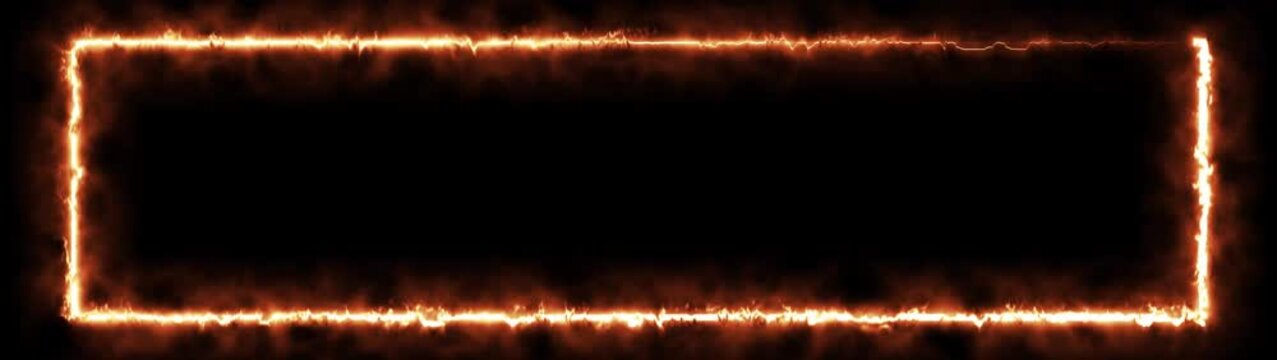 A glowing neon fire line rectangle frame with light animation.Neon rectangle border frame animated on black background.