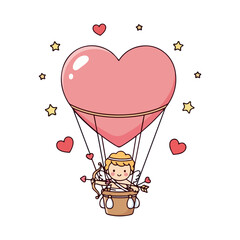 Cupid in a Heart-Shaped Hot Air Balloon with Love Arrow
