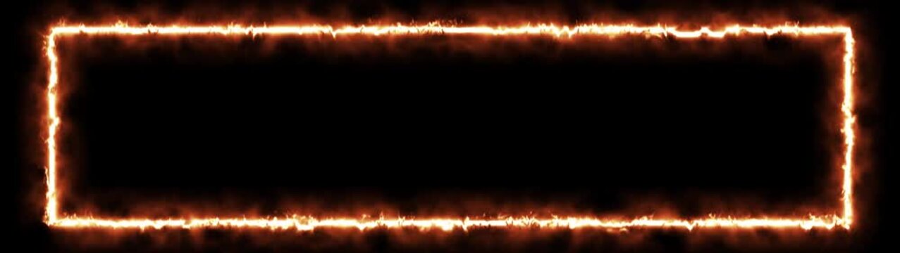 A glowing neon fire line rectangle frame with light animation.Neon rectangle border frame animated on black background.