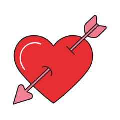 Red Cartoon Heart Pierced by Pink Arrow
