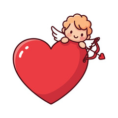 Cute Cupid Cherub with Big Red Heart & Bow