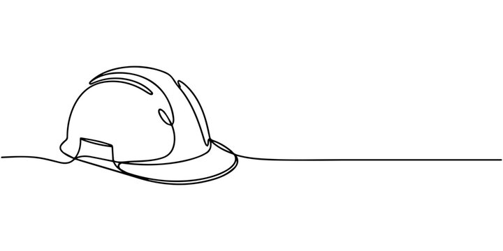 Continuous line art construction hard hat safety helmet vector illustration, Minimalist continuous line drawing of a construction safety hard hat, isolated on continuous one line art of vector