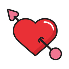 Red Heart Pierced by Arrow Cartoon Illustration