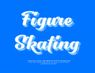 Obraz premium Vector Sporty logo Figure Skating. Winter White 3D Font. Calligraphic set of Beautiful Alphabet Letters and Numbers.