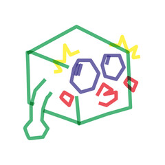 Fototapeta premium Simple green cube character with funny face and expressive arms representing a carnival block member