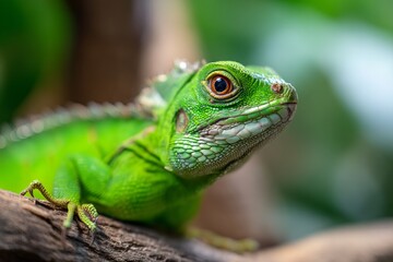 Obraz premium Closeup of a Rare Protected Green Lizard in Its Natural Habitat