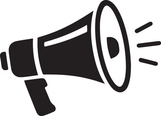 A bold black silhouette of a megaphone, a symbol of communication, power, and announcement.