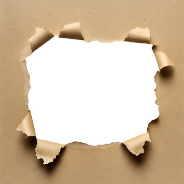 Ripped brown paper frame with torn edges and empty center