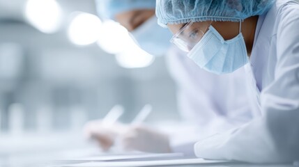 Fototapeta premium Healthcare professionals working together in vaccination and research department