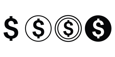 Dollar currency sign set with diverse design styles for international business and banking