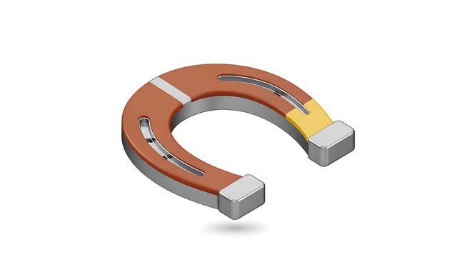 A horseshoe magnet with a yellow and orange painted section on its upper curve. isolated on white background
