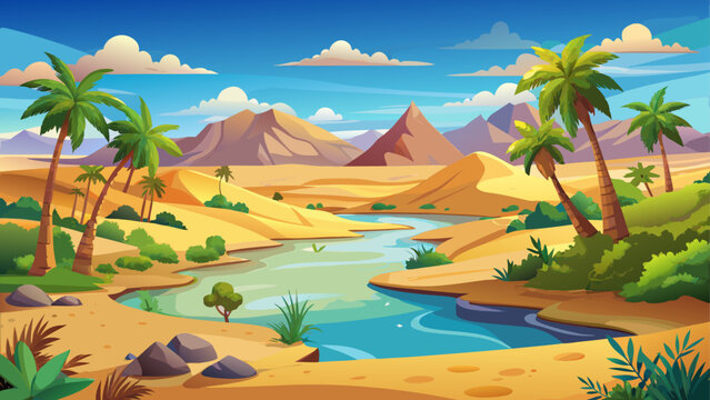 Very beautiful tranquil desert oasis emerges with soft sands, scattered greenery, and calm water, offering a peaceful contrast to Egypt&rsquo;s vast arid landscapes and timeless natural rhythms.