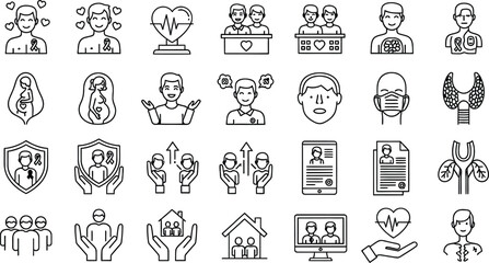 Fototapeta premium Collection of 28 simple line drawings of various icons and symbols