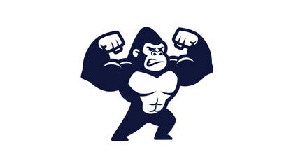 Strong gorilla posing and flexing muscles on white background © azziza