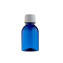Blue medicine bottle with white cap for medication or supplement packaging branding