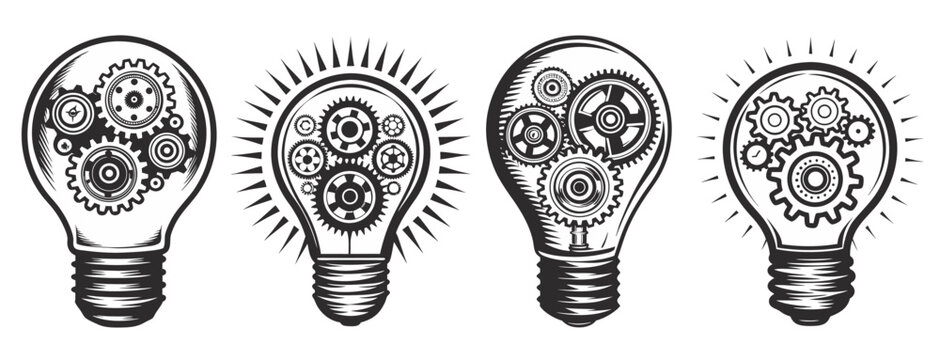Set Light Bulb Creative Idea and Innovation Symbols with gear inside for innovation, imagination, and successful profit in global business.