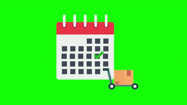 Shipping Logistics Animation Showing Calendar Schedule and Boxes on Dolly Motion Loop with Alpha Channel