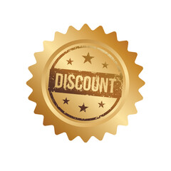 Discount gold seal with stars and grunge stamp texture, vector illustration