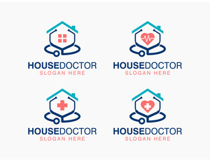 health, care, doctor, medical, medicine, cross, home, house, stethoscope, logo, design, vector, icon, symbol, template, nursing, checkup, wellness, minimalist, hospital, clinic, concept, creative, ill