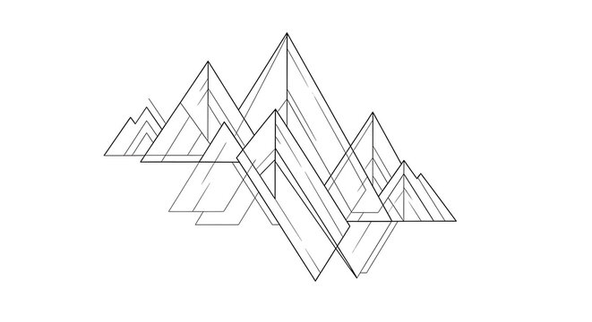 Geometric mountain range illustration with wireframe design.
