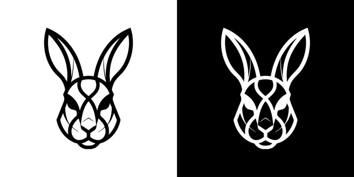 Knotwork rabbit head illustrations on contrasting backgrounds viewed from the front