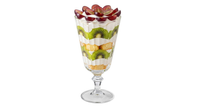 Delicious fruit parfait with kiwi and grapes isolated PNG, layered dessert in glass on transparent background