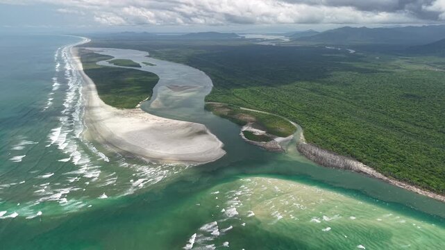 Aerial view of Superagui Island and Ararapira River - Guaraque&ccedil;aba, Paran&aacute;, Brazil