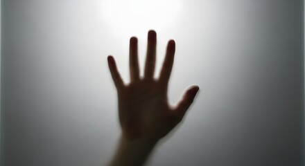 The ethereal outline of a human hand pushes against a veiled surface, profoundly symbolizing the universal experience of separation, the silent longing for contact
