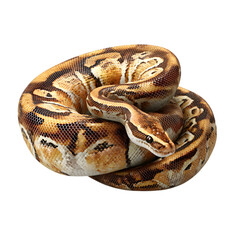 Obraz premium Large brown and white snake curled up in a tight coil with head resting on top of its body.